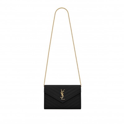 YSL CLASSIC CASSANDRE CHAIN WALLET IN GRAIN DE POUDRE LEATHER 377828BOW011000 (22.5*14*4cm)